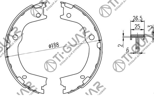 Тормозные колодки (РУЧНОГО ТОРМОЗА) TG-0834/FN0664* Ti·GUAR (комплект 4шт.)